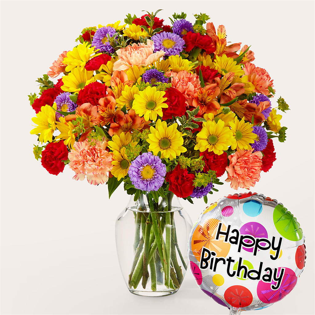 Kaleidoscope Bouquet with Birthday Balloon – Seminole Flower Shop Inc, Sanford FL
