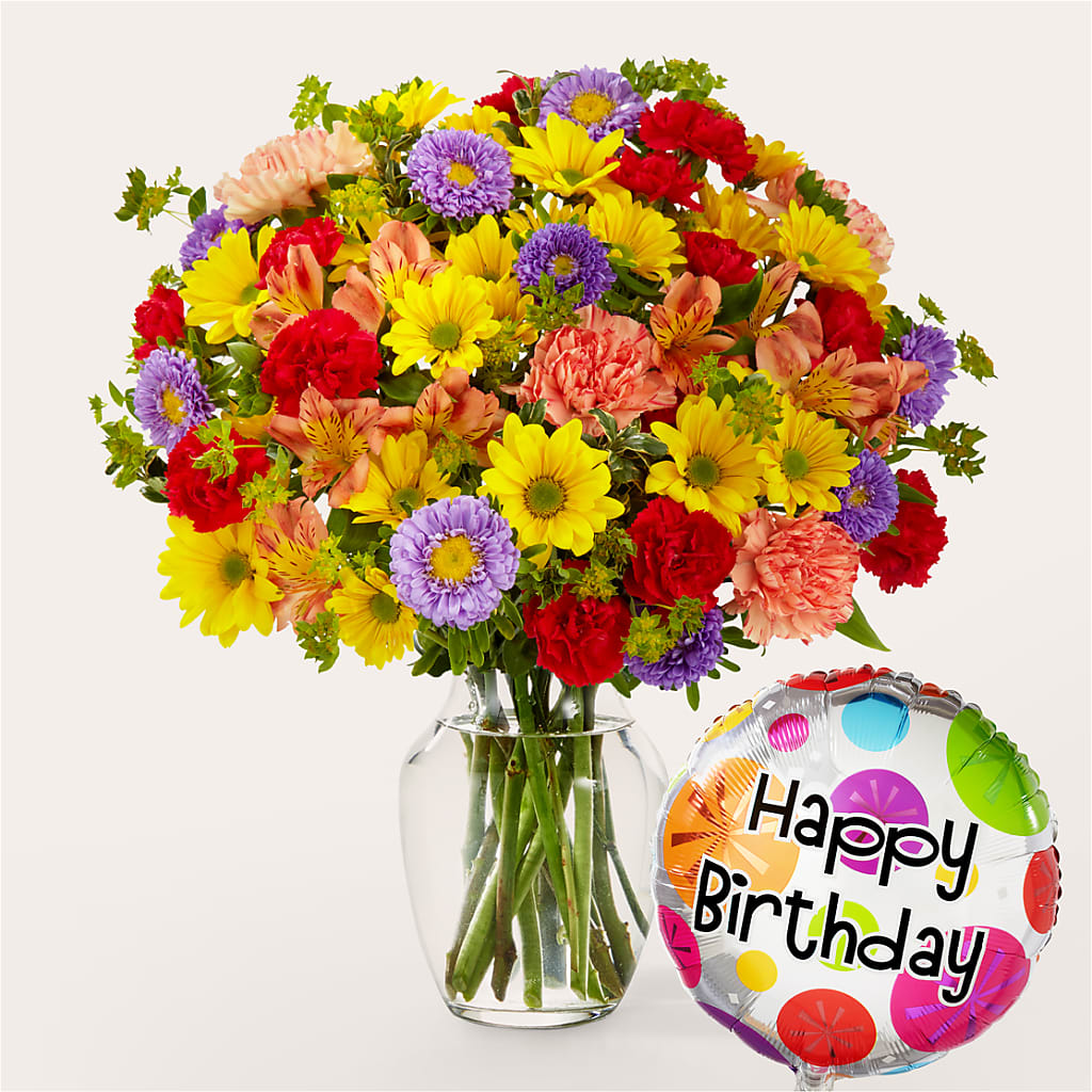 Kaleidoscope Bouquet with Birthday Balloon – Seminole Flower Shop Inc, Sanford FL